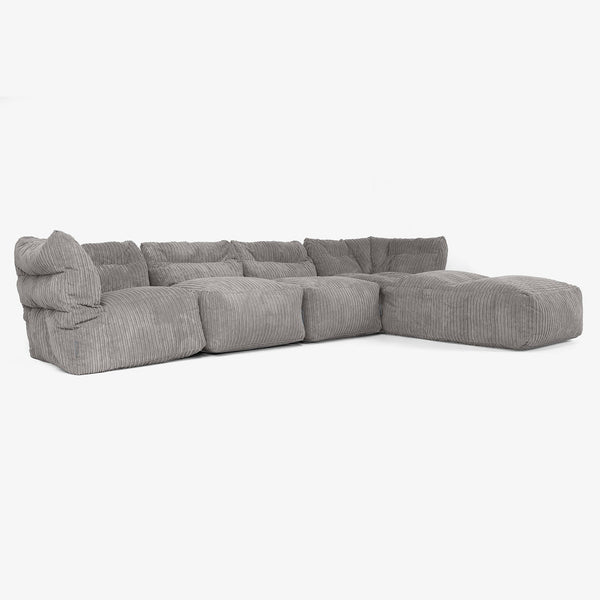 Canapé Modulable 4 Places avec Méridienne - Côtelé Anthracite 01