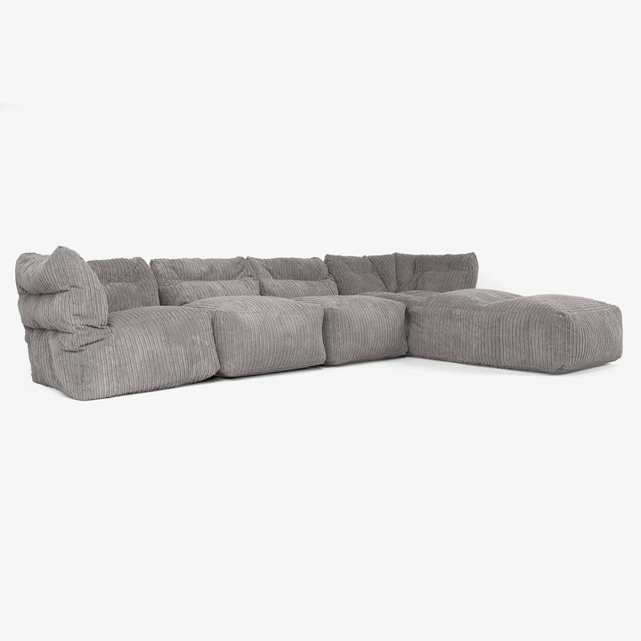 Canapé Modulable 4 Places avec Méridienne - Côtelé Anthracite 02
