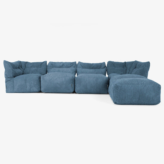 Canapé Modulable 4 Places avec Méridienne - Côtelé Bleu Marine 01