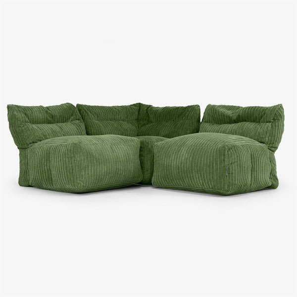 Canapé Modulable 3 Places sans Accoudoirs - Côtelé Vert Forêt 01
