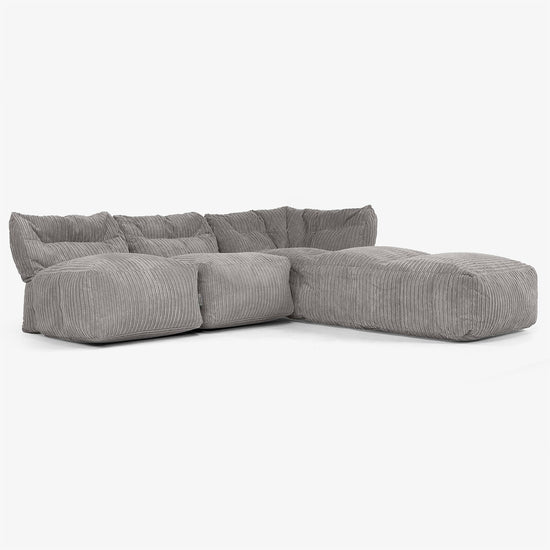 Canapé Modulable 3 Places avec Méridienne, sans Accoudoirs - Côtelé Anthracite 02