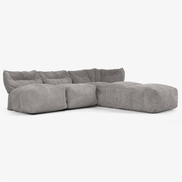 Canapé Modulable 3 Places avec Méridienne, sans Accoudoirs - Côtelé Anthracite 01