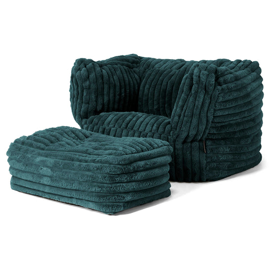 Albert Pouf Fauteuil Design - Velours Côtelé Ultra Pelucheux Bleu Canard 02