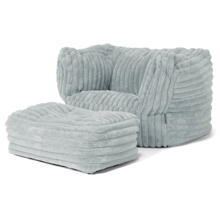 Albert Pouf Fauteuil Design - Velours Côtelé Ultra Pelucheux Bleu Dragé 02