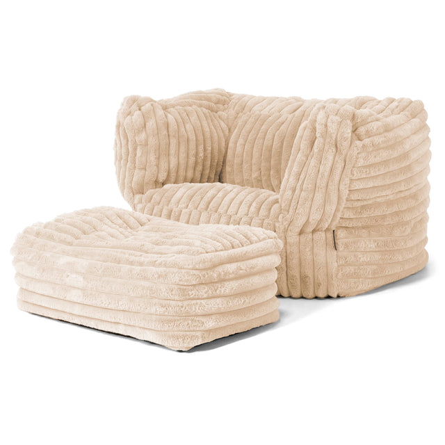Albert Pouf Fauteuil Design - Velours Côtelé Ultra Pelucheux Crème 02