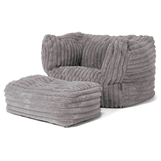 Albert Pouf Fauteuil Design - Velours Côtelé Ultra Pelucheux Gris 02