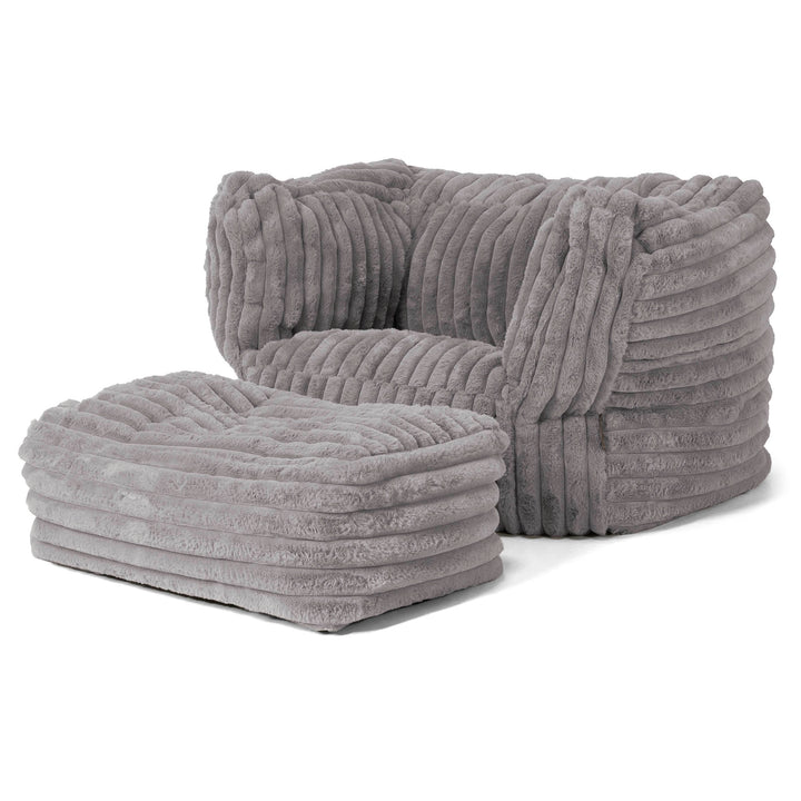 Albert Pouf Fauteuil Design - Velours Côtelé Ultra Pelucheux Gris 02