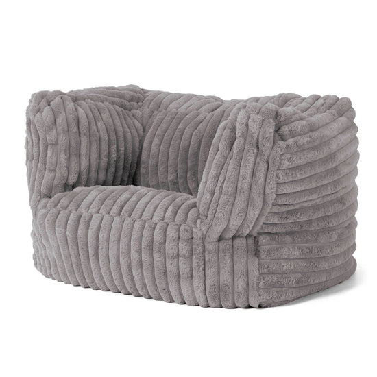 Albert Pouf Fauteuil Design - Velours Côtelé Ultra Pelucheux Gris 03