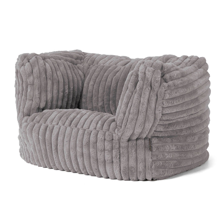 Albert Pouf Fauteuil Design - Velours Côtelé Ultra Pelucheux Gris 03