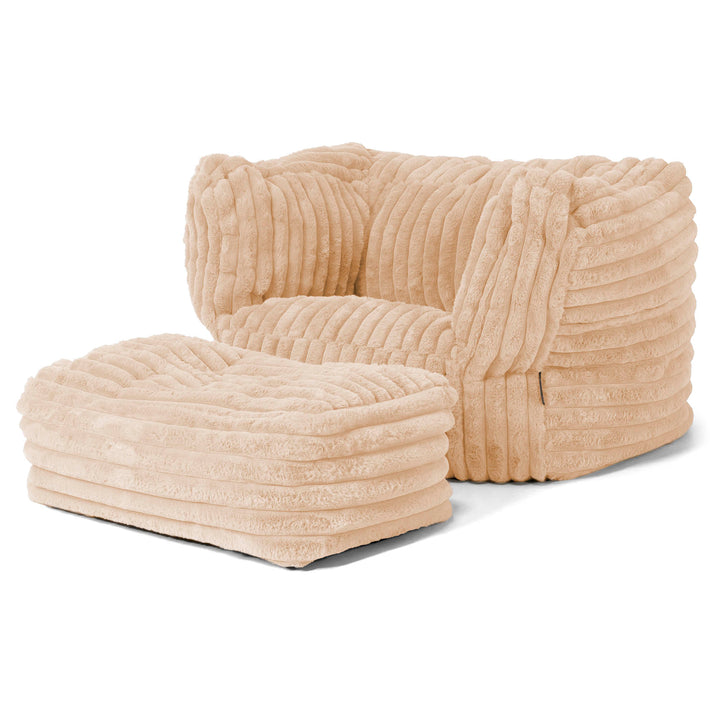 Albert Pouf Fauteuil Design - Velours Côtelé Ultra Pelucheux Pêche 02