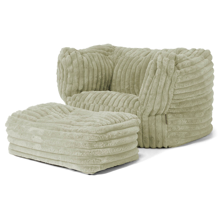 Albert Pouf Fauteuil Design - Velours Côtelé Ultra Pelucheux Vert Sauge 02