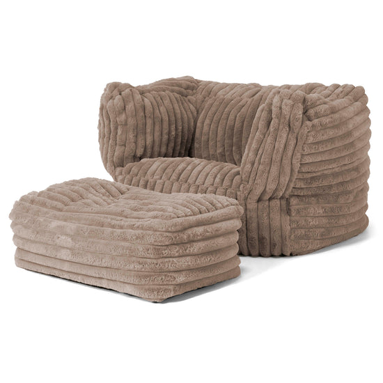 Albert Pouf Fauteuil Design - Velours Côtelé Ultra Pelucheux Vison 02