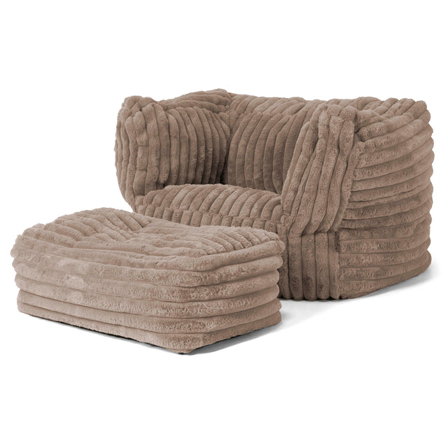Albert Pouf Fauteuil Design - Velours Côtelé Ultra Pelucheux Vison 02