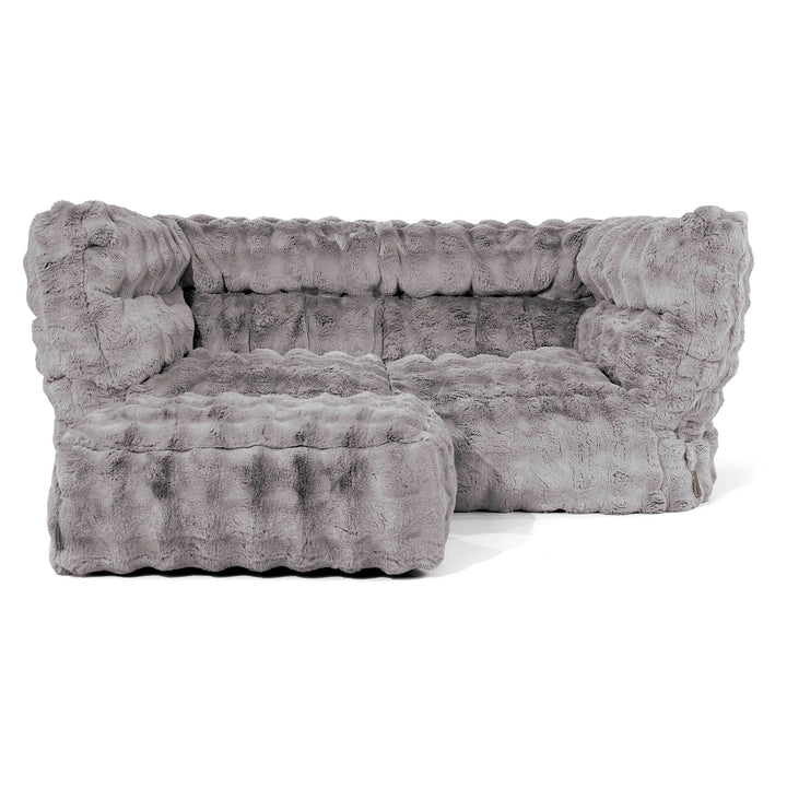 Canapé Pouf Louis 2 places - Fausse Fourrure à Bulles Gris 02