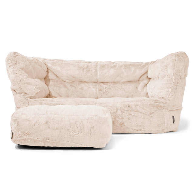 Canapé Pouf Louis 2 places - Fausse Fourrure Lapin Blanc 02