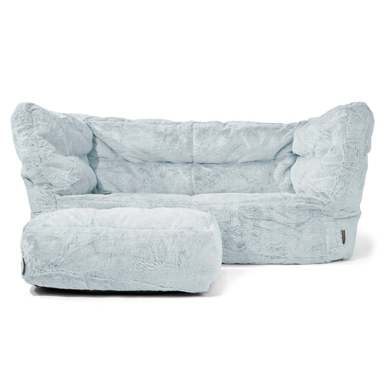 Canapé Pouf Louis 2 places - Fausse Fourrure Lapin Bleu Pastel 02