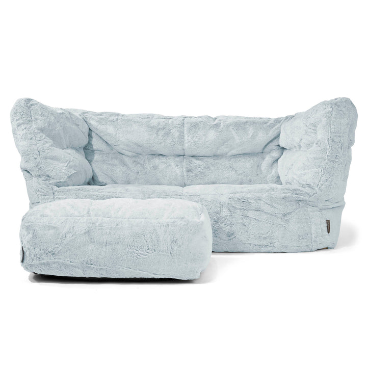 Canapé Pouf Louis 2 places - Fausse Fourrure Lapin Bleu Pastel 02