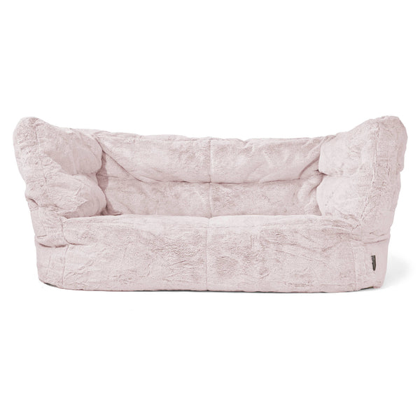 Canapé Pouf Louis 2 places - Fausse Fourrure Lapin Rose Pastel 01