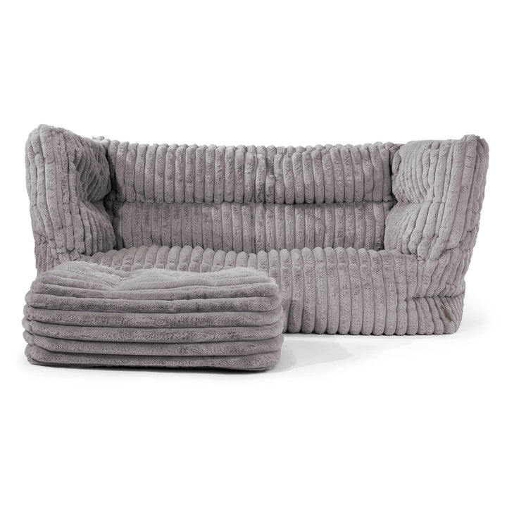 Canapé Pouf Louis 2 places - Velours Côtelé Ultra Pelucheux Gris 02