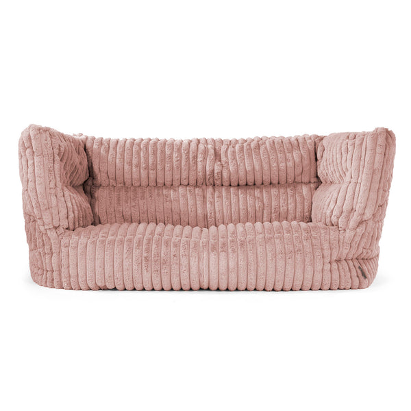 Canapé Pouf Louis 2 places - Velours Côtelé Ultra Pelucheux Rose Pastel 01