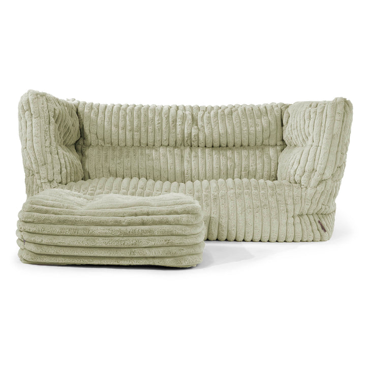 Canapé Pouf Louis 2 places - Velours Côtelé Ultra Pelucheux Vert Sauge 02