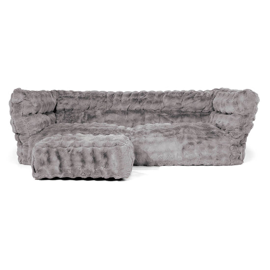 Canapé Pouf Louis 3 places - Fausse Fourrure à Bulles Gris 02