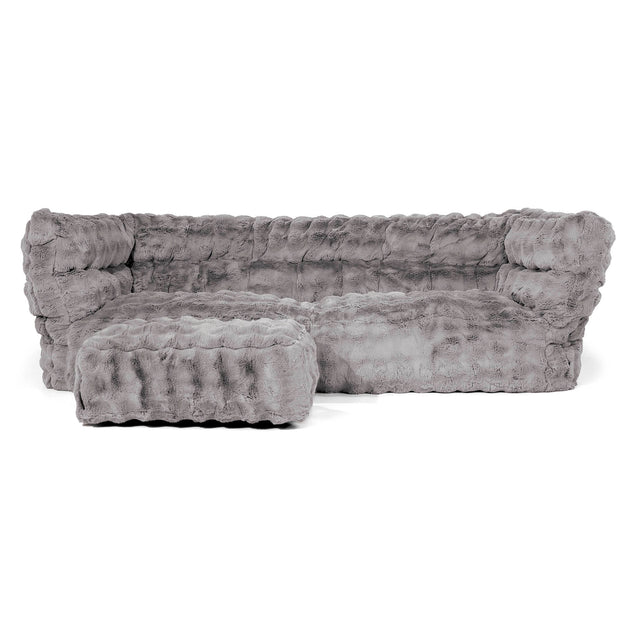 Canapé Pouf Louis 3 places - Fausse Fourrure à Bulles Gris 02