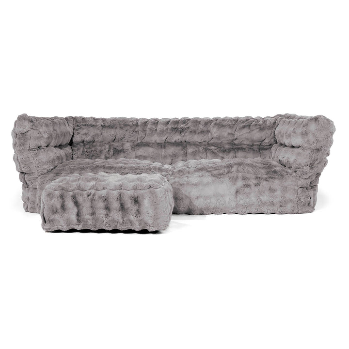 Canapé Pouf Louis 3 places - Fausse Fourrure à Bulles Gris 02