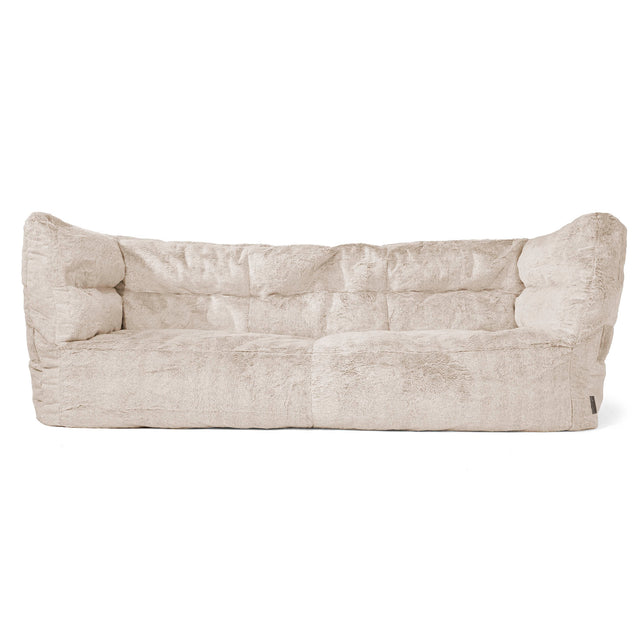 Canapé Pouf Louis 3 places - Fausse Fourrure Lapin Brun Doré 01