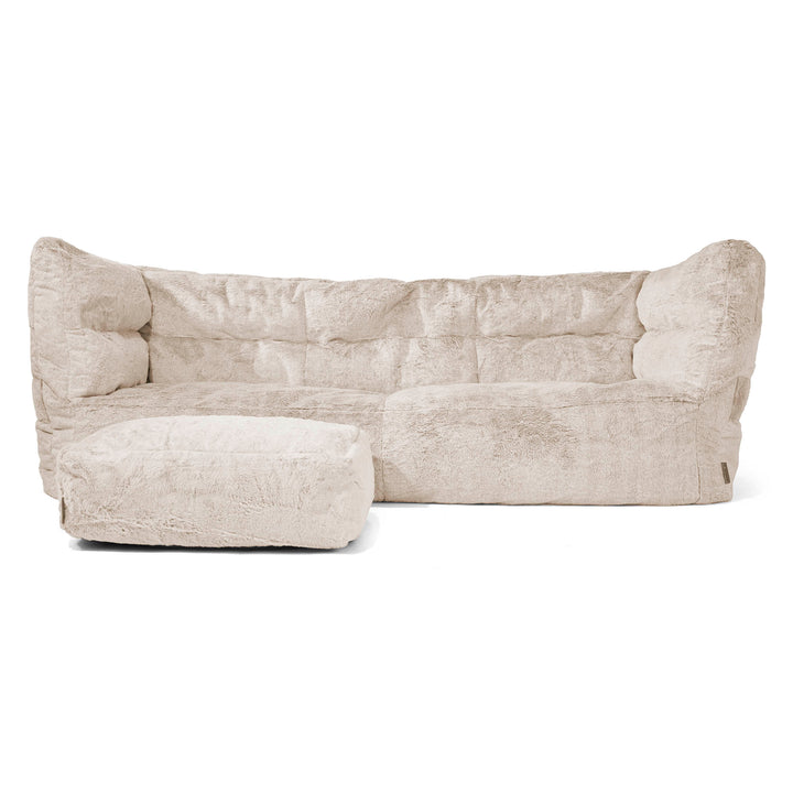Canapé Pouf Louis 3 places - Fausse Fourrure Lapin Brun Doré 02