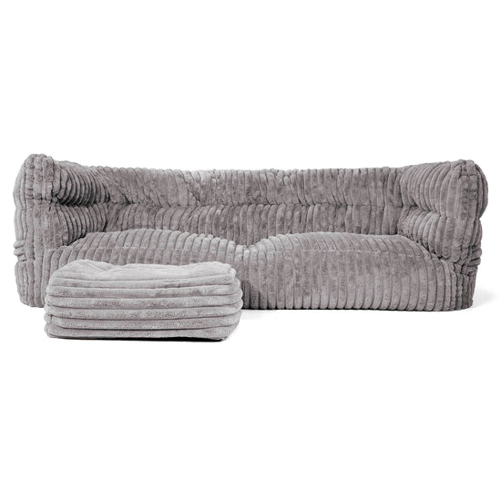 Canapé Pouf Louis 3 places - Velours Côtelé Ultra Pelucheux Gris 02