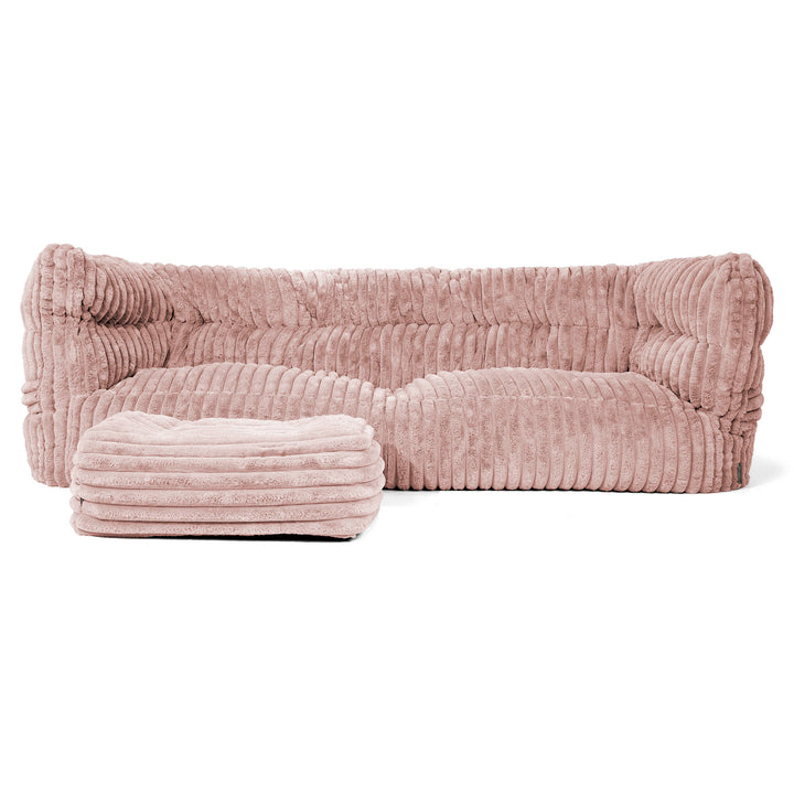 Canapé Pouf Louis 3 places - Velours Côtelé Ultra Pelucheux Rose Pastel 02