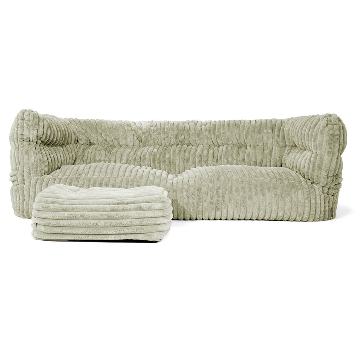 Canapé Pouf Louis 3 places - Velours Côtelé Ultra Pelucheux Vert Sauge 02