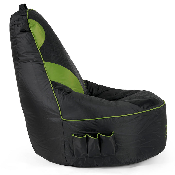 Fauteuil Gaming Pouf Matelassé - Noir / Vert 02