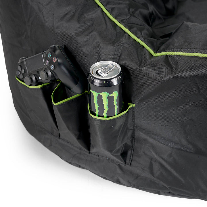 Fauteuil Gaming Pouf Matelassé - Noir / Vert 07