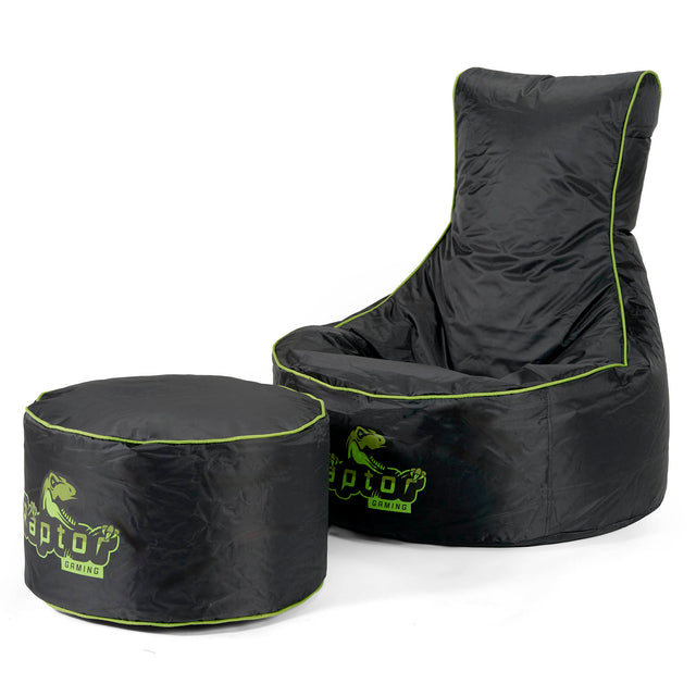 Fauteuil Gaming Pouf Style Siège Auto - Noir / Vert 02