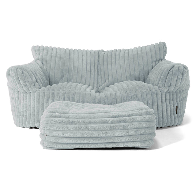 Joséphine Canapé Pouf - Velours Côtelé Ultra Pelucheux Bleu Dragé 02