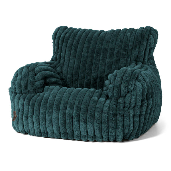 Joséphine Pouf Fauteuil Design - Velours Côtelé Ultra Pelucheux Bleu Canard 01
