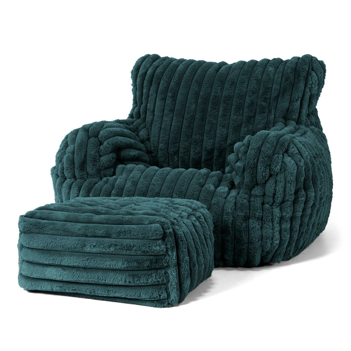 Joséphine Pouf Fauteuil Design - Velours Côtelé Ultra Pelucheux Bleu Canard 02