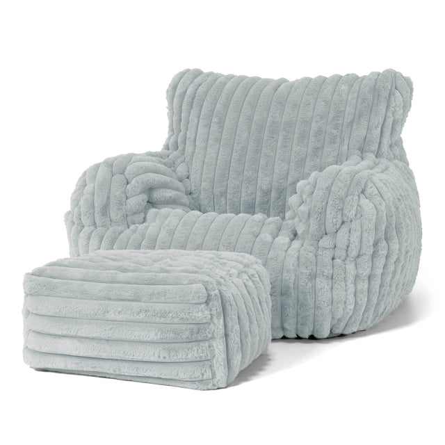 Joséphine Pouf Fauteuil Design - Velours Côtelé Ultra Pelucheux Bleu Dragé 02