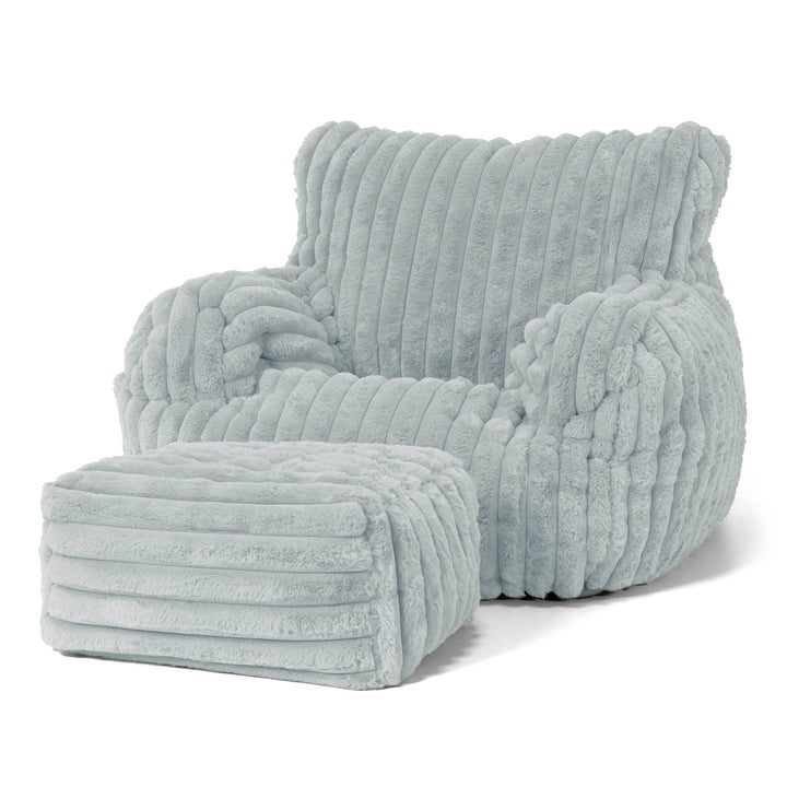 Joséphine Pouf Fauteuil Design - Velours Côtelé Ultra Pelucheux Bleu Dragé 02