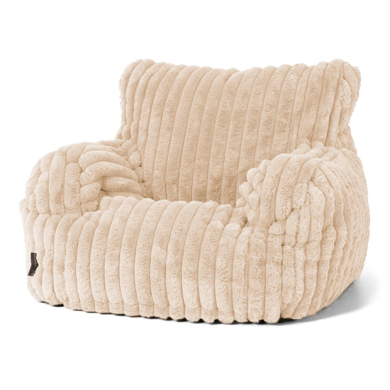 Joséphine Pouf Fauteuil Design - Velours Côtelé Ultra Pelucheux Crème 01