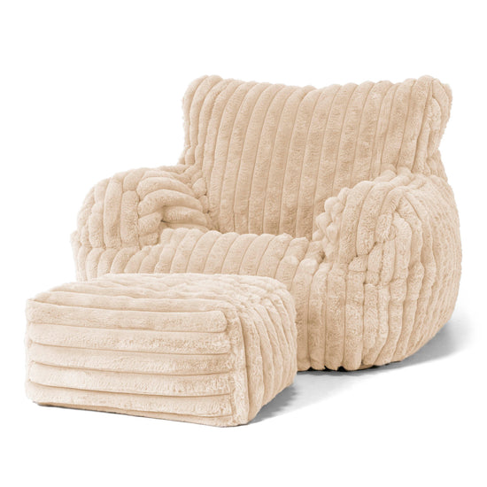 Joséphine Pouf Fauteuil Design - Velours Côtelé Ultra Pelucheux Crème 02
