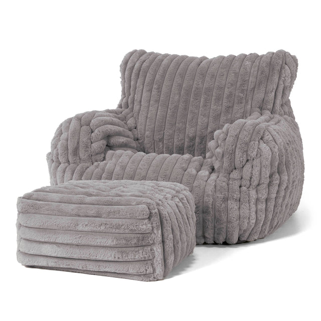Joséphine Pouf Fauteuil Design - Velours Côtelé Ultra Pelucheux Gris 02