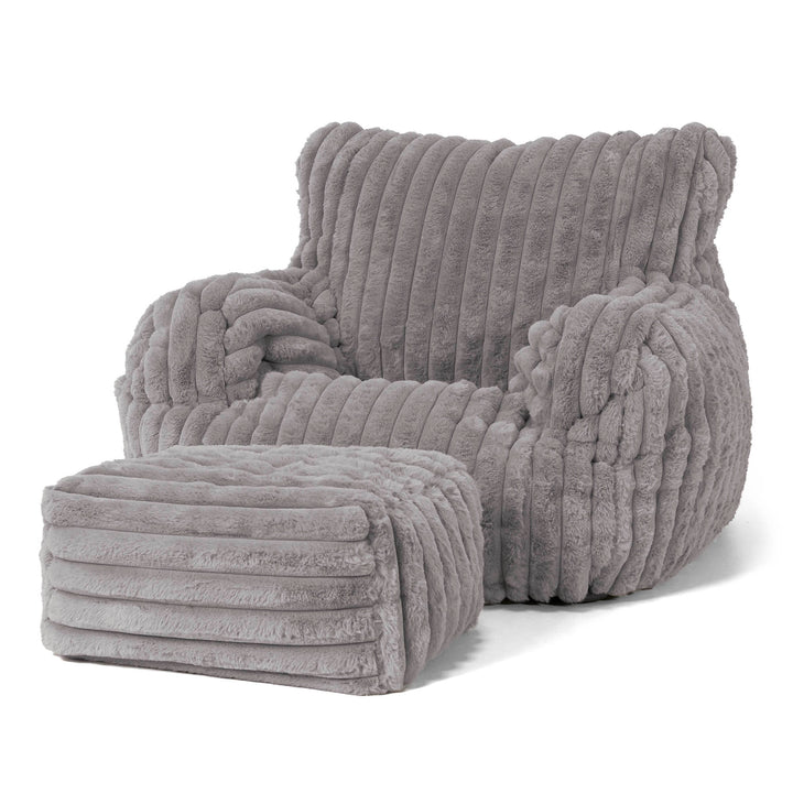 Joséphine Pouf Fauteuil Design - Velours Côtelé Ultra Pelucheux Gris 02