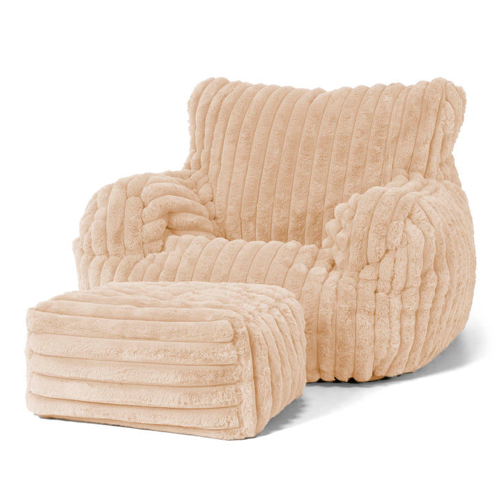 Joséphine Pouf Fauteuil Design - Velours Côtelé Ultra Pelucheux Pêche 02