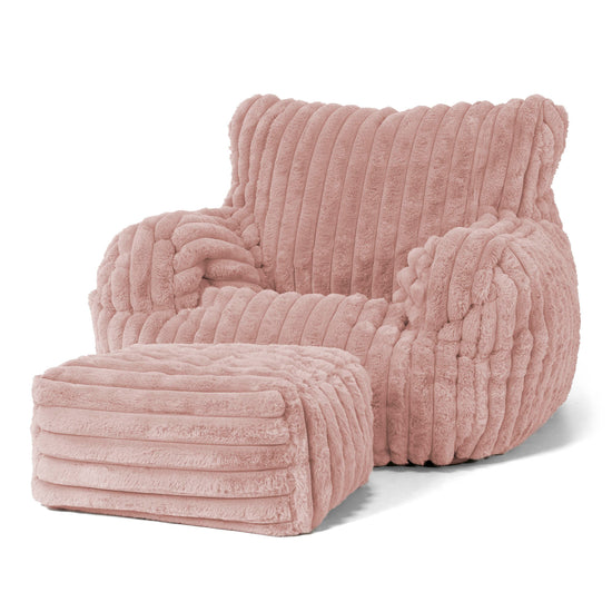 Joséphine Pouf Fauteuil Design - Velours Côtelé Ultra Pelucheux Rose Pastel 02
