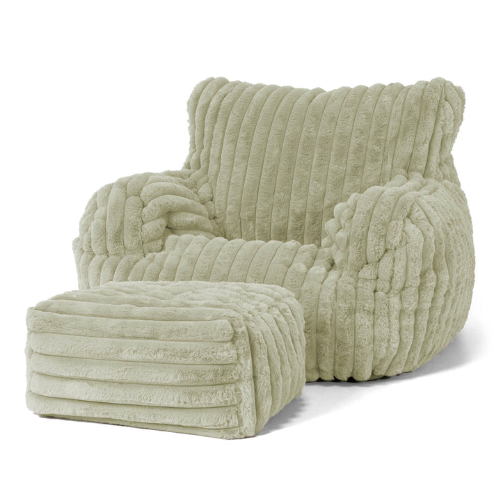 Joséphine Pouf Fauteuil Design - Velours Côtelé Ultra Pelucheux Vert Sauge 02