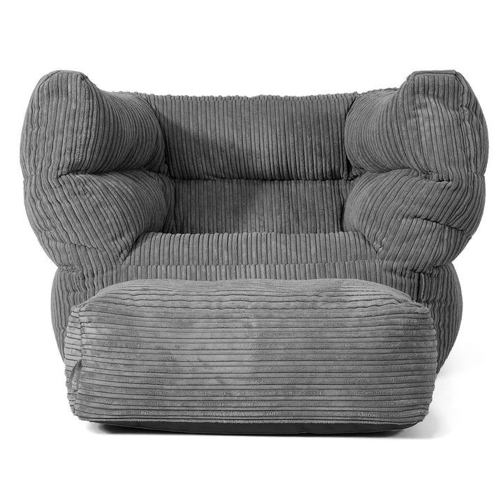 Louis Pouf Fauteuil Design - Côtelé Gris Ardoise 02