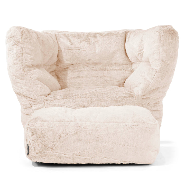 Louis Pouf Fauteuil Design - Fausse Fourrure Lapin Blanc 02